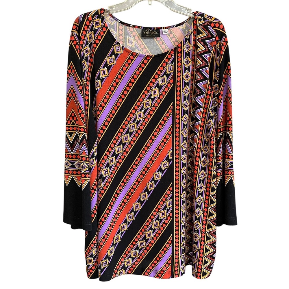 Bob Mackie Wearable Art 3X Tunic‎ Top Geometric Stripe Multicolor Maximalism